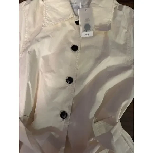 MNG Mango Trench Belted coat Womens Ivory Double Breasted Classic Sz:L - Picture 4 of 9